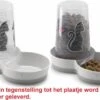 Merkloos - Drink En Voer Dispenser Katten Love - Wit - > 1,5 Liter - 27.5 X 27.4 X 21.2 Cm