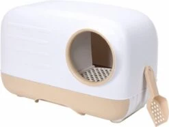 Merkloos PETLUX® XL Kattenbak Retro Design Met Lade, Schep En Opbergruimte - Grote Kattenbak - Kaki -Katten Benodigdheden Winkel 1200x904 1