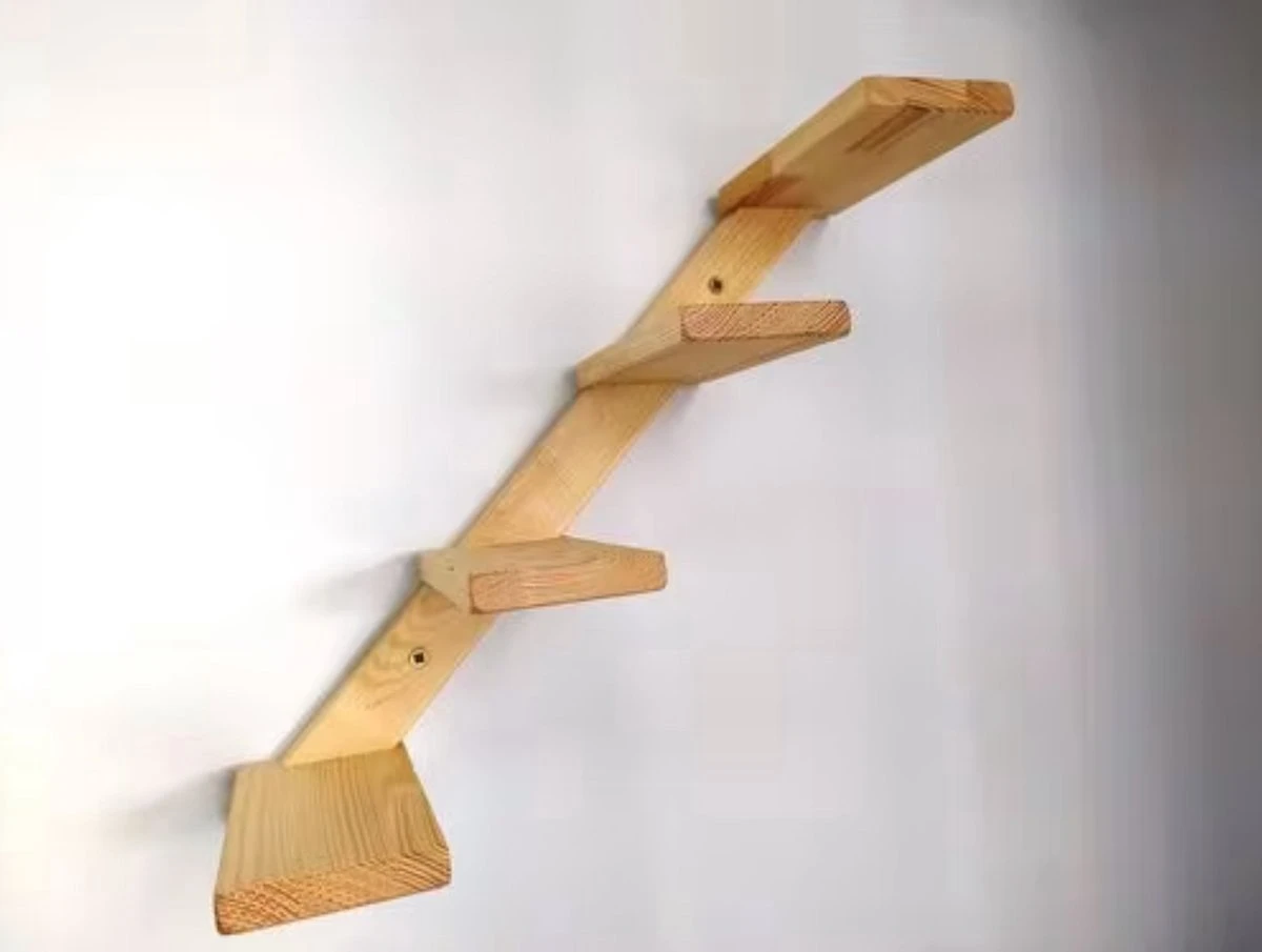 Kattentrap Hout - Linksonder Naar Rechtsboven - Handgemaakte Kattenladder - Katten Klimmuur Klimwand