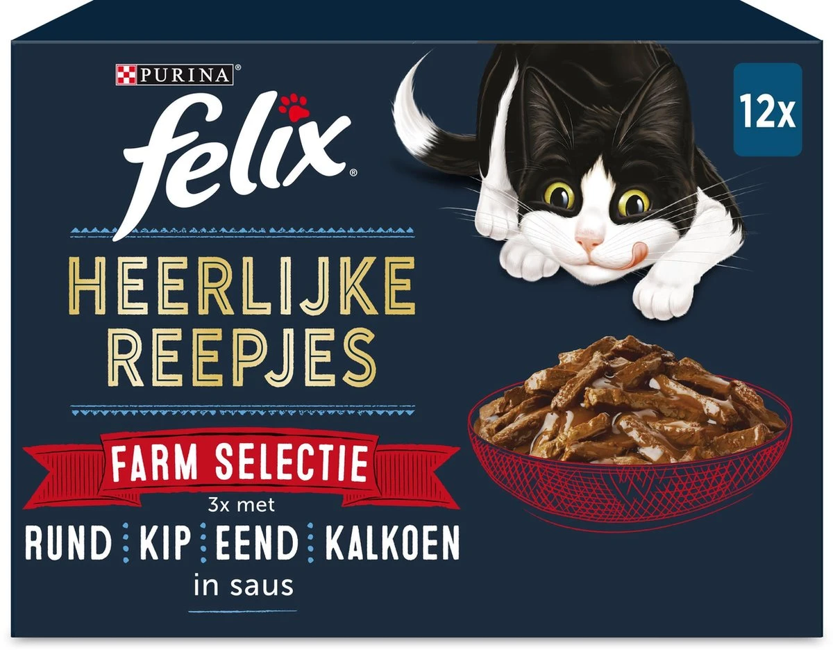 Felix Heerlijke Reepjes Farm Selectie Box - Katten Natvoer - 4 X 12 Zakjes Van 80g 3 Felix Heerlijke Reepjes Farm Selectie Box - Katten Natvoer - 4 X 12 Zakjes Van 80g