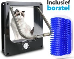 BFreshPets Kattenluik + Massageborstel - Met Tunnel - 4 Vergrendelingsstanden - Weersbestendig - Maat L - Zwart - 27 X 24 Cm