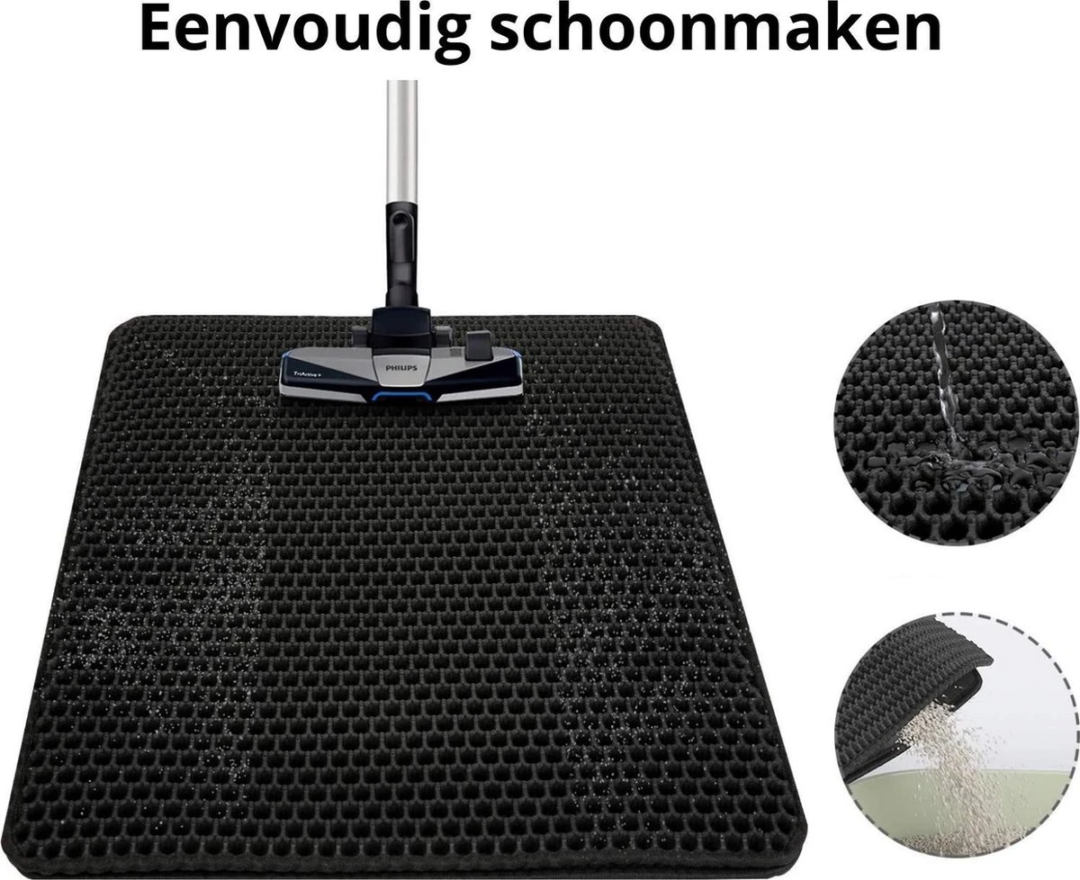 Behave Kattenbakmat - Dubbele Laag - Honingraatdesign - Waterdicht - Katten Grit Opvanger - Schoonloopmat - Kattenbak Mat - Zwart - 45*60 Cm 6 Behave Kattenbakmat - Dubbele Laag - Honingraatdesign - Waterdicht - Katten Grit Opvanger - Schoonloopmat - Kattenbak Mat - Zwart - 45*60 Cm - Afbeelding 4