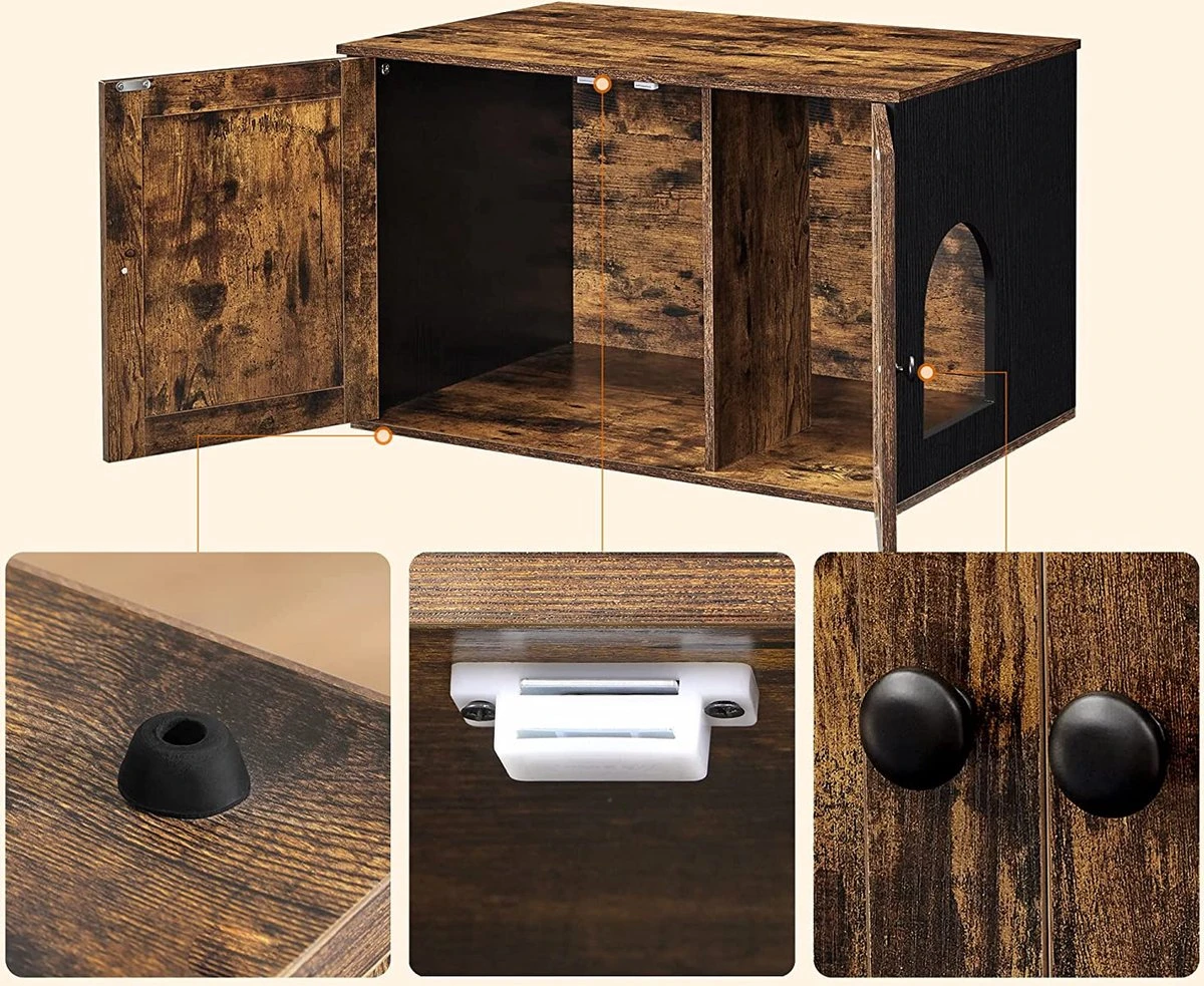 Meubelexpert Kattenhuis Voor Kattenbak - Met Deuren - Vintage - Bruinzwart - PCL002X02 5 Meubelexpert Kattenhuis Voor Kattenbak - Met Deuren - Vintage - Bruinzwart - PCL002X02 - Afbeelding 3