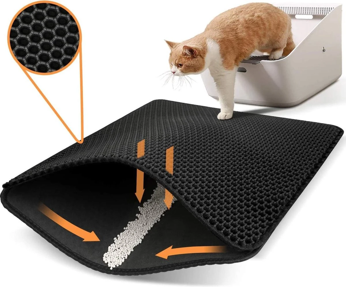 Behave Kattenbakmat - Dubbele Laag - Honingraatdesign - Waterdicht - Katten Grit Opvanger - Schoonloopmat - Kattenbak Mat - Zwart - 45*60 Cm 3 Behave Kattenbakmat - Dubbele Laag - Honingraatdesign - Waterdicht - Katten Grit Opvanger - Schoonloopmat - Kattenbak Mat - Zwart - 45*60 Cm