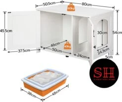 Merkloos Signature Home Wittykitty Kattenbak - Kattenkast - Kattenbakkast - Kattenhuis Met Deur En Aparte Scheidingswand - Kattenbak Opbergdoos - Wit - 80 X 54 X 50.5 Cm -Katten Benodigdheden Winkel 1200x999 1