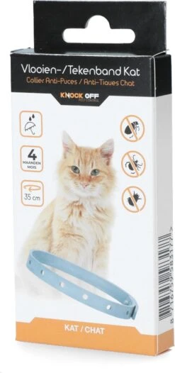 Knock Off Vlooien-tekenband – 100% Natuurlijke Vlooienbestrijding - Zonder Schadelijke Pesticiden Of Gif – Effectief Tot 4 Maanden – Nederlands- En Franstalige Handleiding – Regen- En Waterbestendig - Geschikt Voor Katten – 35 Cm -Katten Benodigdheden Winkel 564x1200
