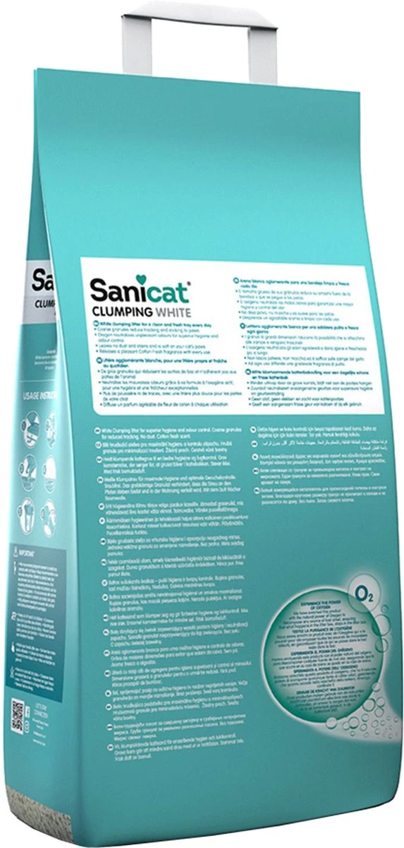 Sanicat Kattenbakvulling Clumping White Cotton Fresh 20 Liter 9 Sanicat Kattenbakvulling Clumping White Cotton Fresh 20 Liter - Afbeelding 7