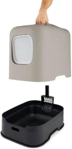 Rotho MyPet Biala Kattenbak Met Kap En Schepje / Gemaakt Van Gerecycled Plastic - Cappucino -Katten Benodigdheden Winkel 584x1200 6