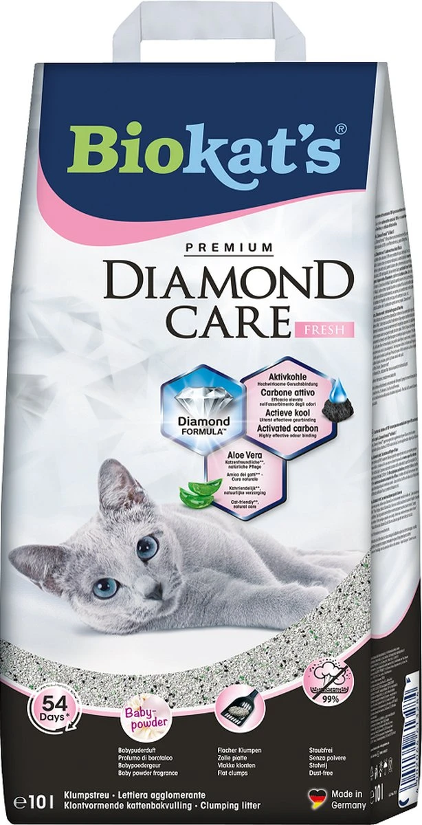 Biokat's Diamond Care Fresh - 10 L - Kattenbakvulling - Klontvormend - Babypoeder Geur - Aktieve Kool 8 Biokat's Diamond Care Fresh - 10 L - Kattenbakvulling - Klontvormend - Babypoeder Geur - Aktieve Kool - Afbeelding 6