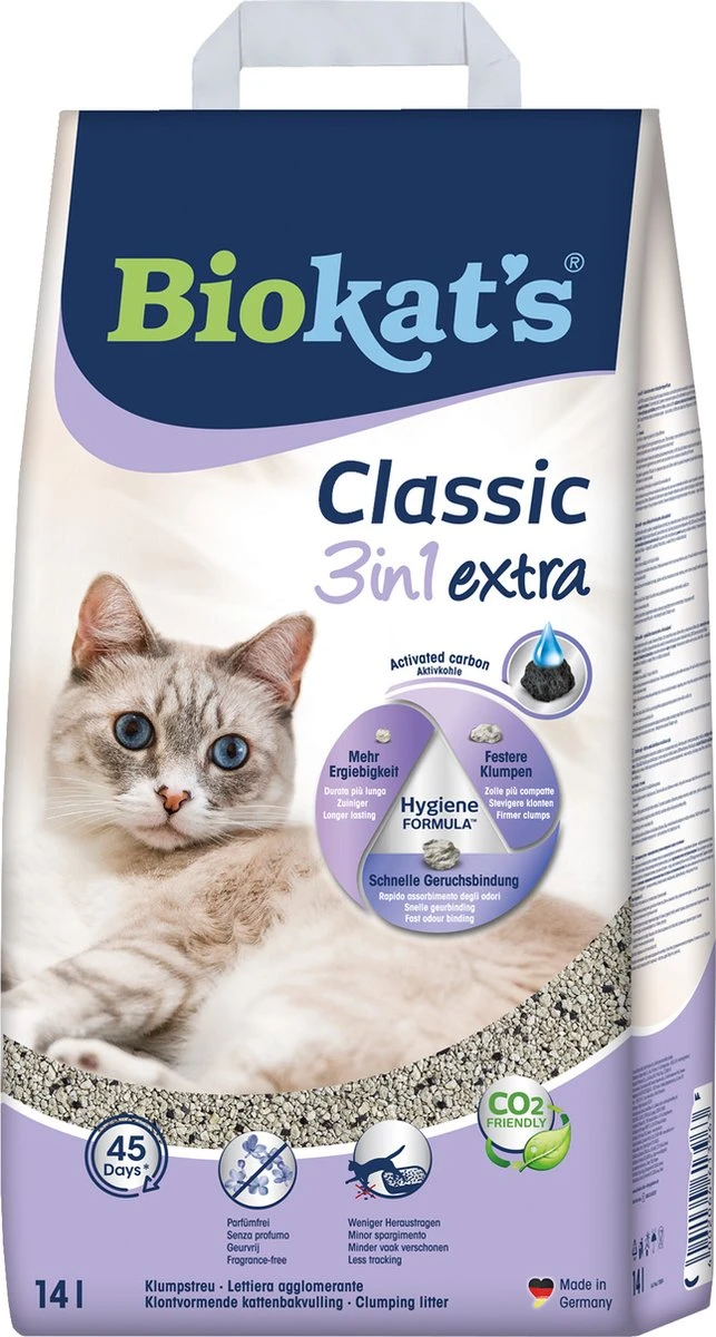Biokat's Classic 3in1 Extra - 14 L - Kattenbakvulling - Klontvormend - Parfumvrij - Actieve Kool 4 Biokat's Classic 3in1 Extra - 14 L - Kattenbakvulling - Klontvormend - Parfumvrij - Actieve Kool - Afbeelding 2