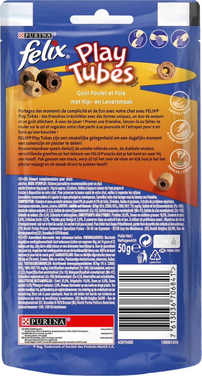 Felix PlayTubes - Kattensnacks - Kip & Lever - 8 X 50g 6 Felix PlayTubes - Kattensnacks - Kip & Lever - 8 X 50g - Afbeelding 4