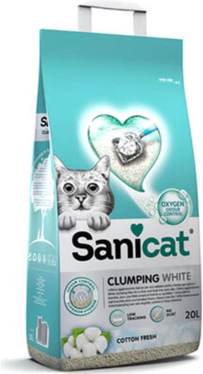 Sanicat Kattenbakvulling Clumping White Cotton Fresh 20 Liter 3 Sanicat Kattenbakvulling Clumping White Cotton Fresh 20 Liter