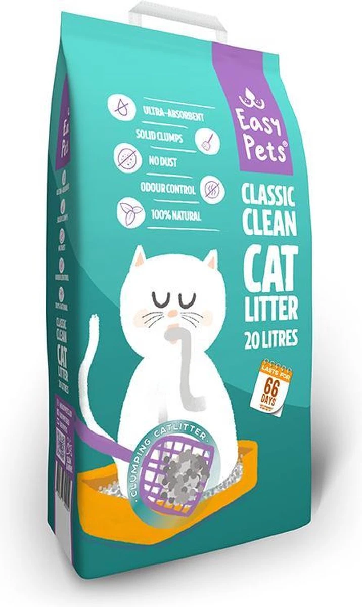 Easypets Classic Clean Kattenbakvulling 20L - Klontvormend Kattengrit - Geur Bescherming 4 Easypets Classic Clean Kattenbakvulling 20L - Klontvormend Kattengrit - Geur Bescherming - Afbeelding 2