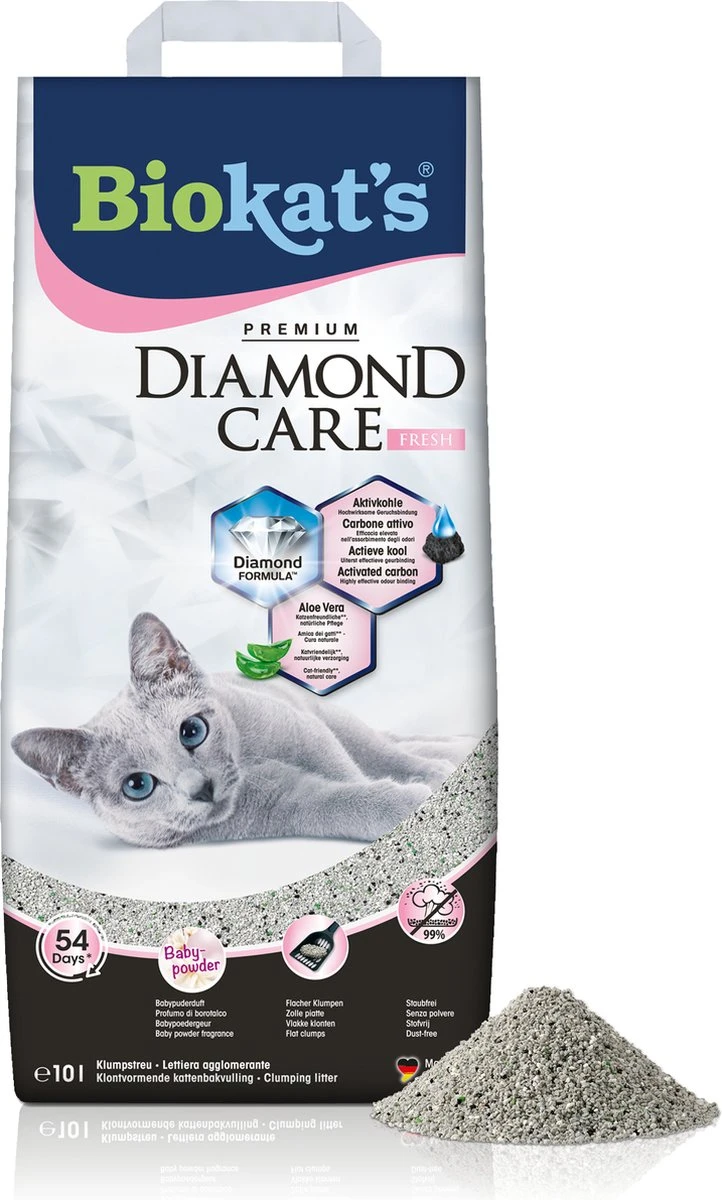 Biokat's Diamond Care Fresh - 10 L - Kattenbakvulling - Klontvormend - Babypoeder Geur - Aktieve Kool 3 Biokat's Diamond Care Fresh - 10 L - Kattenbakvulling - Klontvormend - Babypoeder Geur - Aktieve Kool
