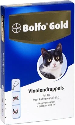 Bayer Bolfo Gold 80 Anti Vlooienmiddel - Kat - > 4 Kg - 4 Pipetten -Katten Benodigdheden Winkel 726x1200
