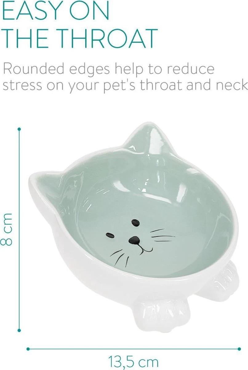 Navaris Voerbakjes Voor Katten - Set Van 2 Voer- En Waterbakken - Etensbak Van Keramiek - Met Antislip Voetjes - Kattenvorm - Roze/Groen 9 Navaris Voerbakjes Voor Katten - Set Van 2 Voer- En Waterbakken - Etensbak Van Keramiek - Met Antislip Voetjes - Kattenvorm - Roze/Groen - Afbeelding 7