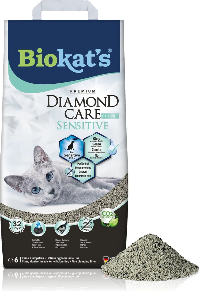 Biokat's Diamond Care Sensitive Classic - 6 L - Kattenbakvulling - Klontvormende - Zonder Geur - Aktieve Kool - Voor Gevoelige Katten 3 Biokat's Diamond Care Sensitive Classic - 6 L - Kattenbakvulling - Klontvormende - Zonder Geur - Aktieve Kool - Voor Gevoelige Katten