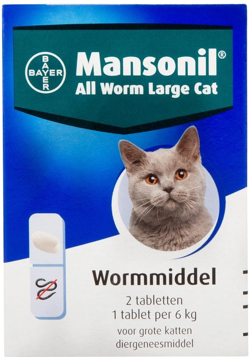 Mansonil All Worm Large Cat Ontworming - Grote Kat - 2 Tabletten 9 Mansonil All Worm Large Cat Ontworming - Grote Kat - 2 Tabletten - Afbeelding 7