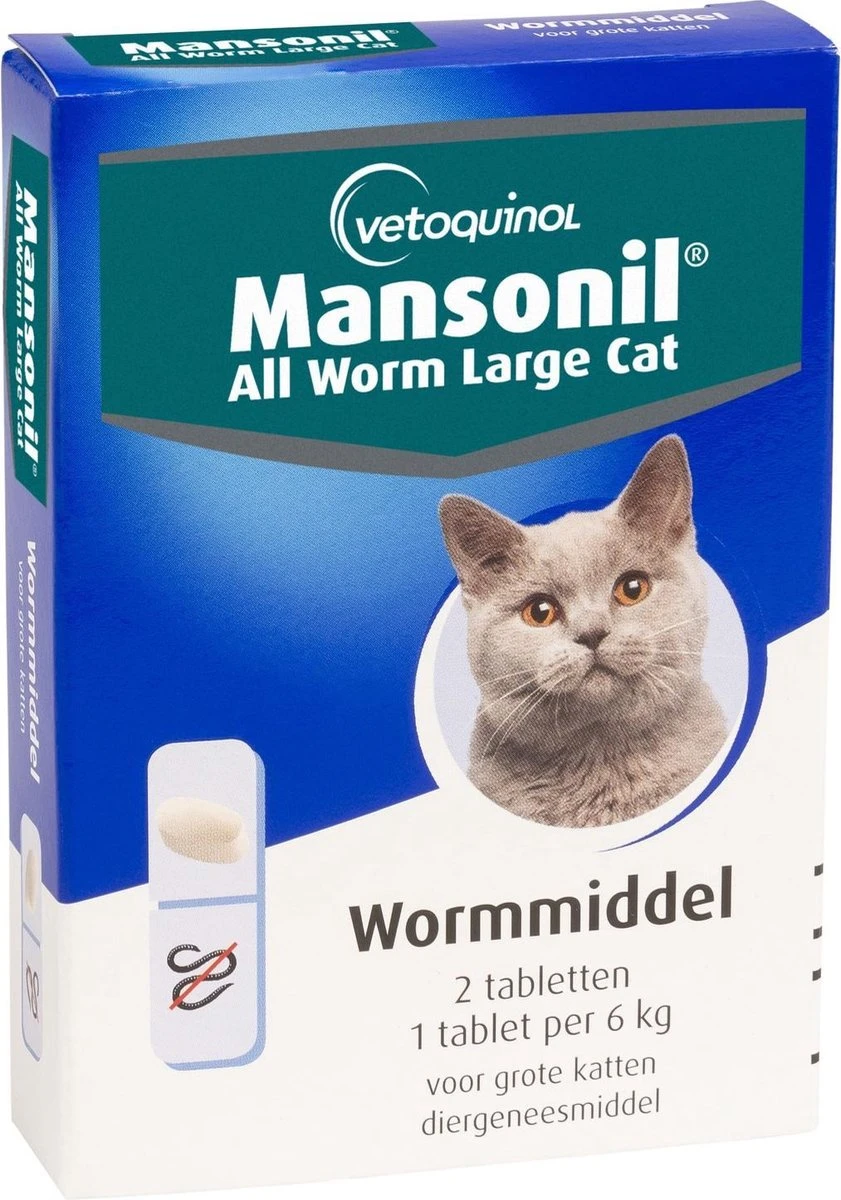 Mansonil All Worm Large Cat Ontworming - Grote Kat - 2 Tabletten 5 Mansonil All Worm Large Cat Ontworming - Grote Kat - 2 Tabletten - Afbeelding 3