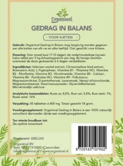 Gedrag In Balans - Kat - O.a. Bij Stress En Angst - 45 Tabletten A 400mg -Katten Benodigdheden Winkel 888x1200