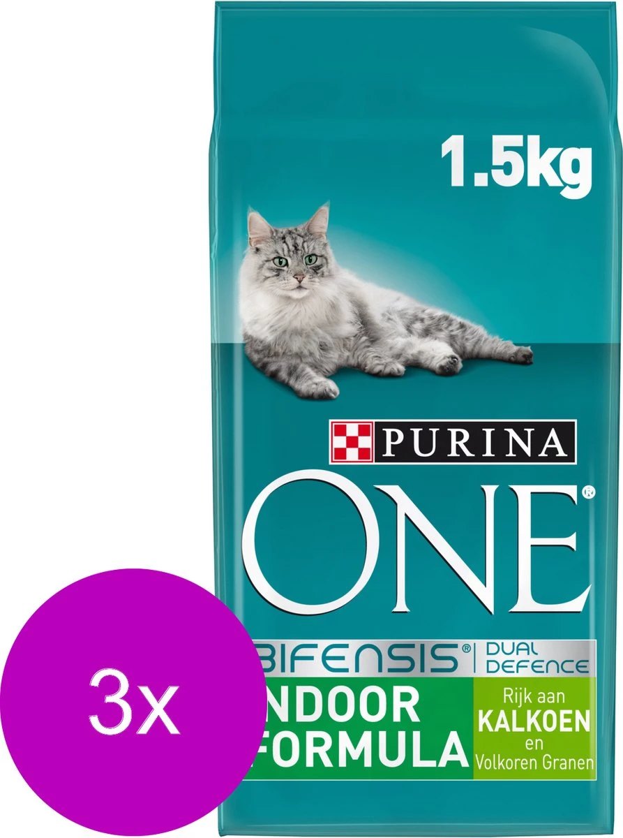 Purina One Indoor Formula Kalkoen - Kattenvoer - 3 X 1.5 Kg 5 Purina One Indoor Formula Kalkoen - Kattenvoer - 3 X 1.5 Kg - Afbeelding 3