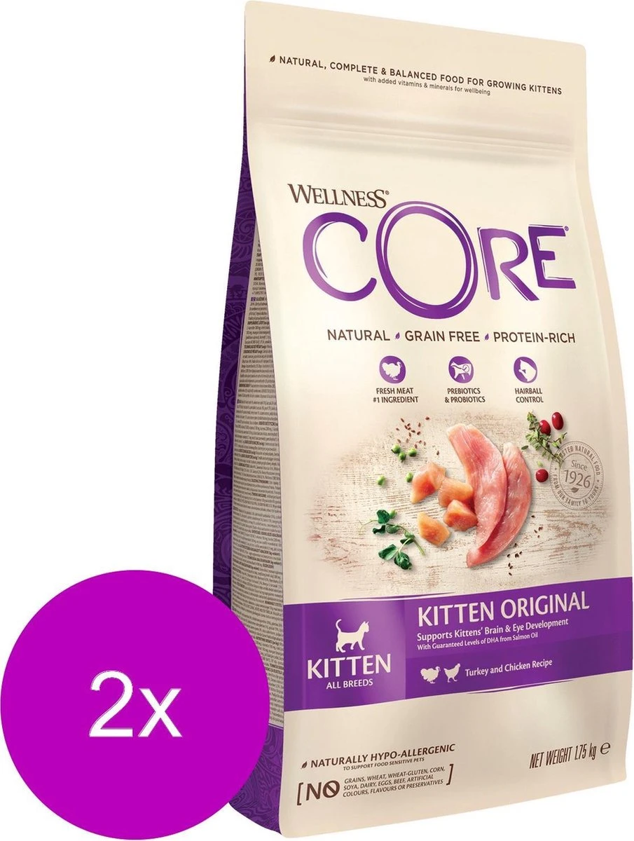Wellness Core Grain Free Kitten Kalkoen&Kip - Kattenvoer - 2 X 1.75 Kg 4 Wellness Core Grain Free Kitten Kalkoen&Kip - Kattenvoer - 2 X 1.75 Kg - Afbeelding 2