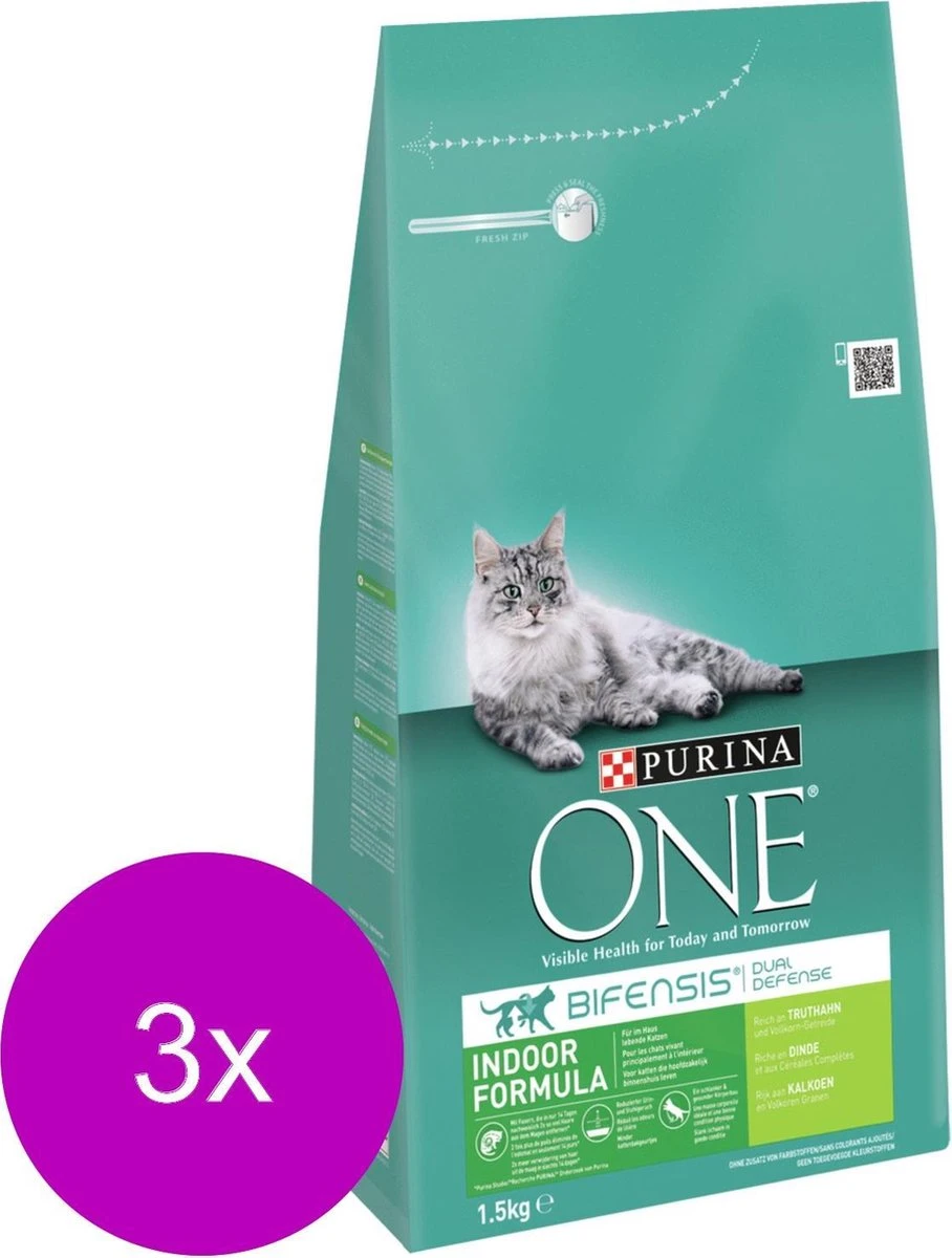 Purina One Indoor Formula Kalkoen - Kattenvoer - 3 X 1.5 Kg 4 Purina One Indoor Formula Kalkoen - Kattenvoer - 3 X 1.5 Kg - Afbeelding 2