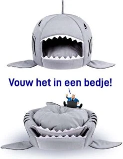 MikaMax Haai Hondenmand - Kattenmand - Dierenmand - Huisdierkussen - Mand Of Bed - Origineel - Extra Zacht Materiaal - 42 X 42 X 36 Cm -Katten Benodigdheden Winkel 926x1200 2