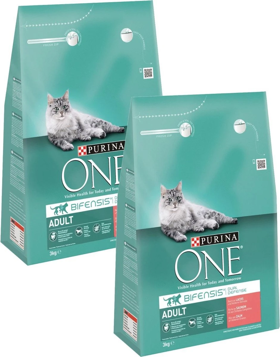 Purina One Adult Zalm&Granen - Kattenvoer - 2 X 3 Kg 3 Purina One Adult Zalm&Granen - Kattenvoer - 2 X 3 Kg