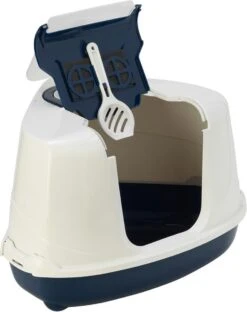 Moderna Flip Hoekkattenbak - Donkerblauw/Wit - 56 X 45 X 39 Cm -Katten Benodigdheden Winkel 951x1200 2