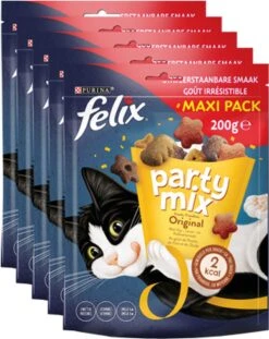 Felix Party Mix - Kattensnacks Original Mix - 5 X 200g -Katten Benodigdheden Winkel 953x1200