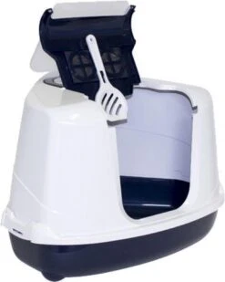 Moderna Flip Hoekkattenbak - Donkerblauw/Wit - 56 X 45 X 39 Cm -Katten Benodigdheden Winkel 958x1200 2