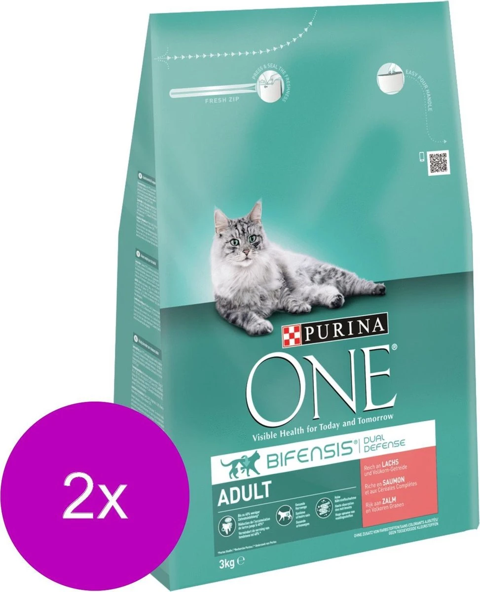 Purina One Adult Zalm&Granen - Kattenvoer - 2 X 3 Kg 4 Purina One Adult Zalm&Granen - Kattenvoer - 2 X 3 Kg - Afbeelding 2